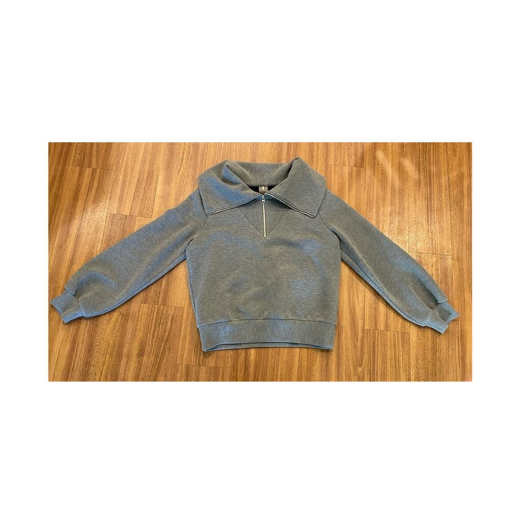 CALIA Gray Knit Pullover Sweatshirt Collared 1/2 Zip Long Sleeve Regular S Women